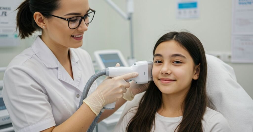 Laser treatment on girl face